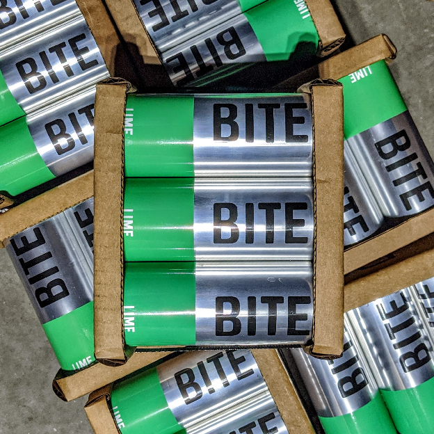 Filled and sealed Bite Water cans